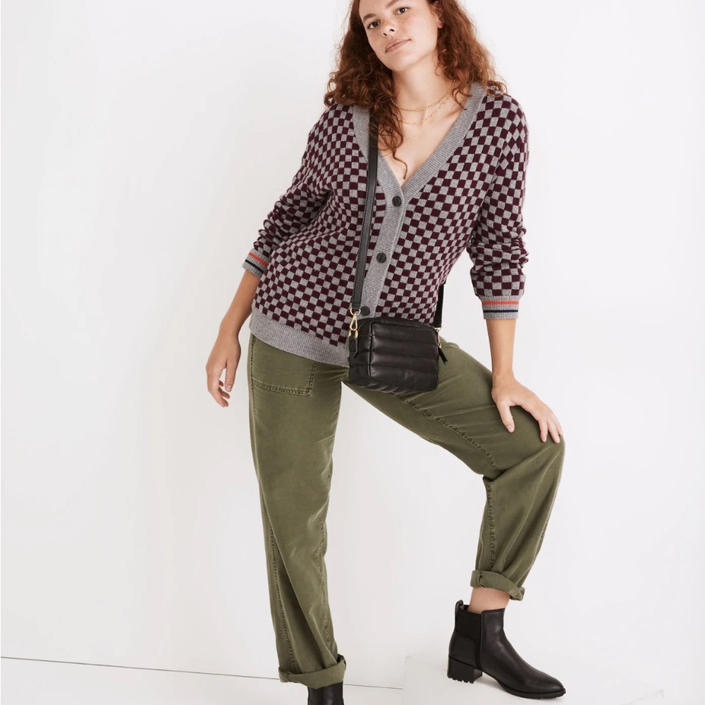 KULE Burgundy and Gray Checkered Sweater